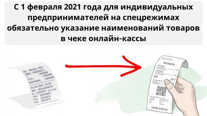 С 1 февраля 2021 года для индивидуальных предпринимателей на спецрежимах обязательно указание наименований товаров в чеке онлайн-кассы компании Неосистемы Северо-Запад