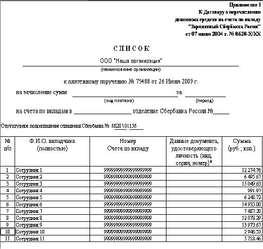 В комплекте с формированием файла возможно формирование печатной формы реестра на перечисление заработной платы