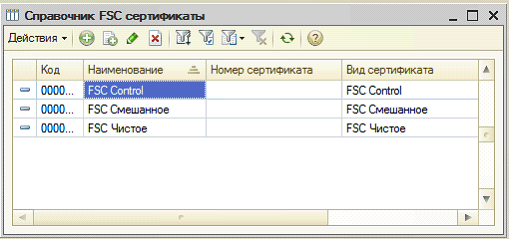 Ведение учета FSC в разрезе номеров сертификатов